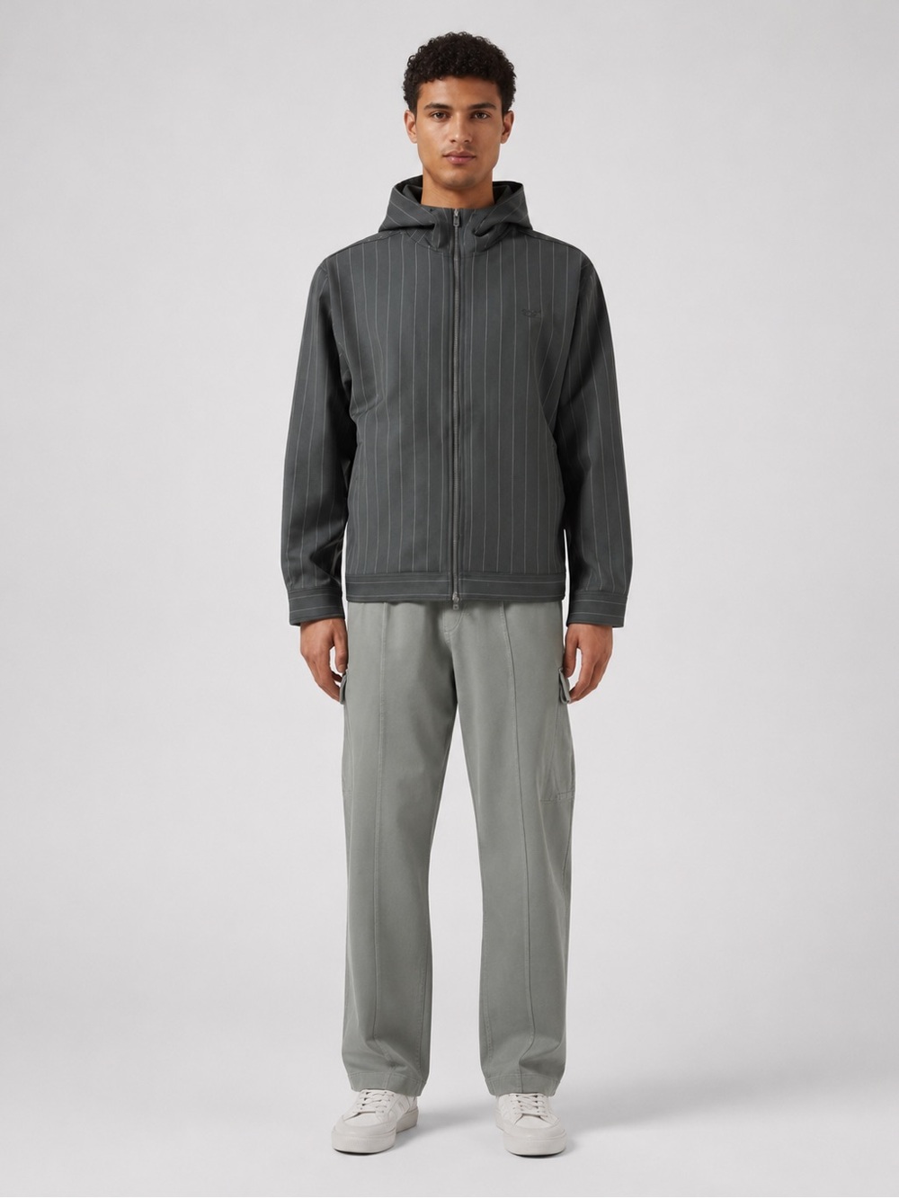 KITH Double Weave Selfridge Zip Up Hoodie Pinstriped in Gray